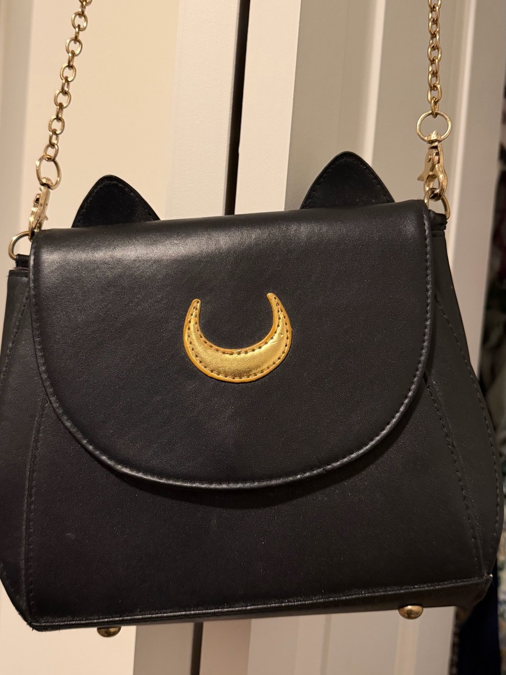 Sailor Moon Black Crescent Moon Satchel Crossbody Bag - Gold Accent